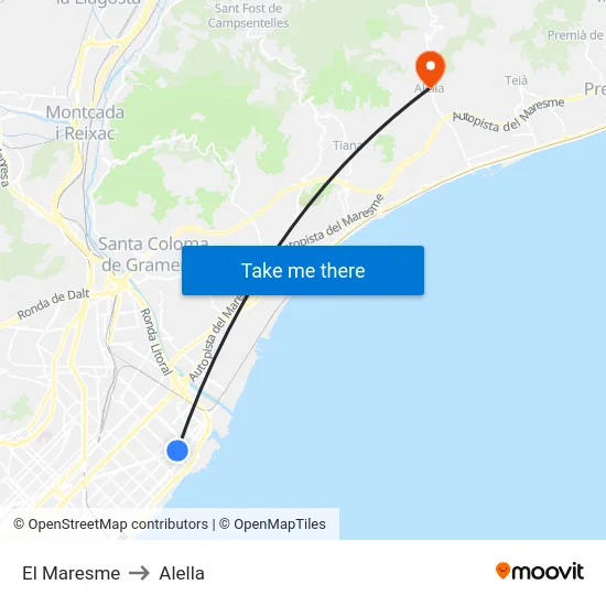 El Maresme to Alella map