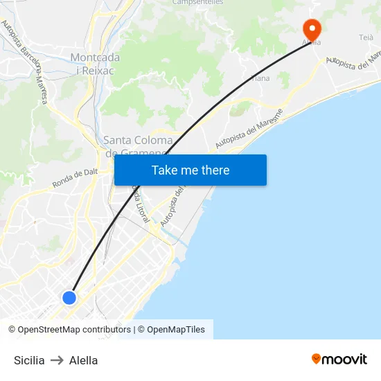 Sicilia to Alella map