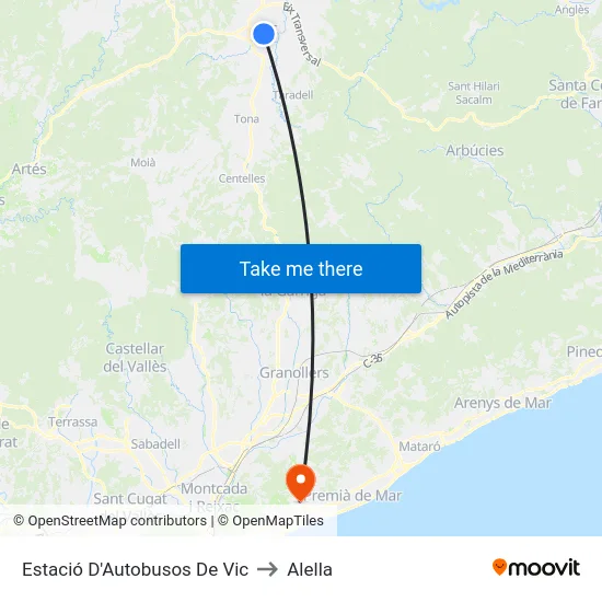 Estació D'Autobusos De Vic to Alella map