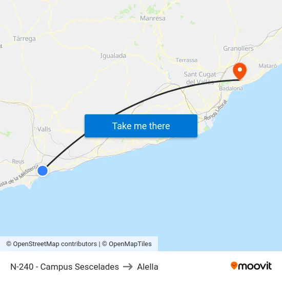 N-240 - Campus Sescelades to Alella map