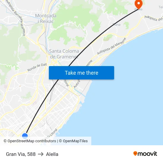 Gran Via, 588 to Alella map