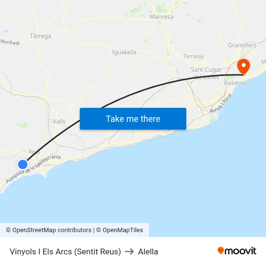Vinyols I Els Arcs (Sentit Reus) to Alella map