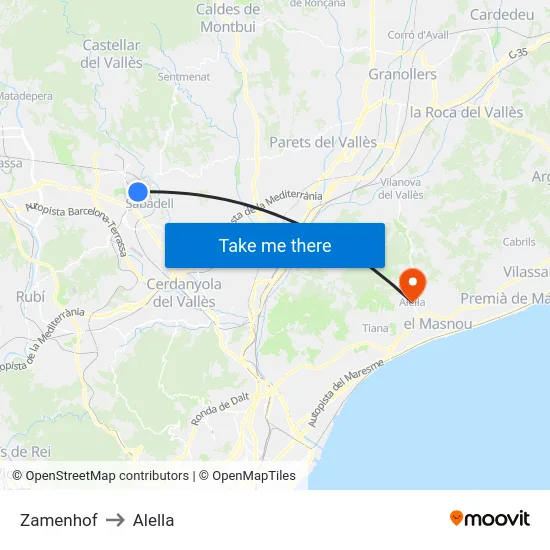 Zamenhof to Alella map