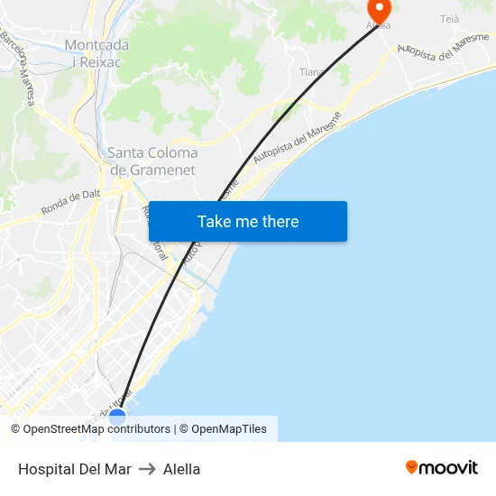 Hospital Del Mar to Alella map
