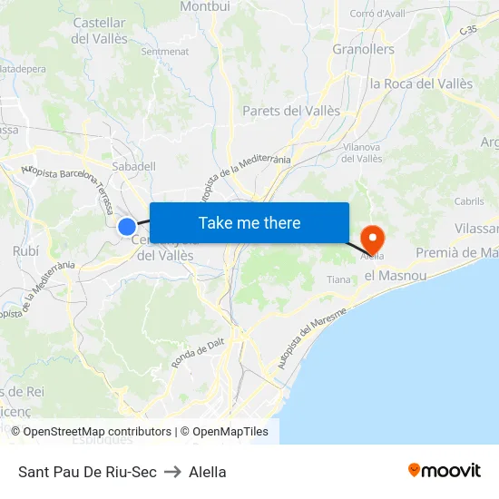 Sant Pau De Riu-Sec to Alella map