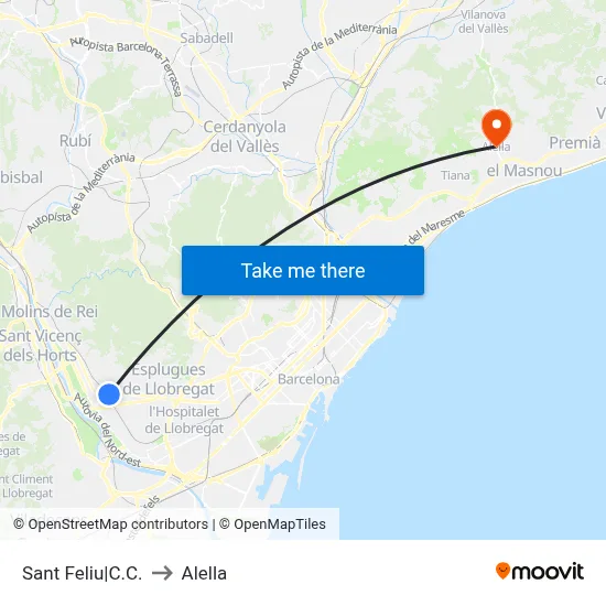 Sant Feliu|C.C. to Alella map