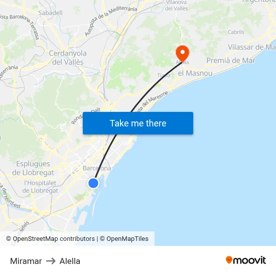 Miramar to Alella map