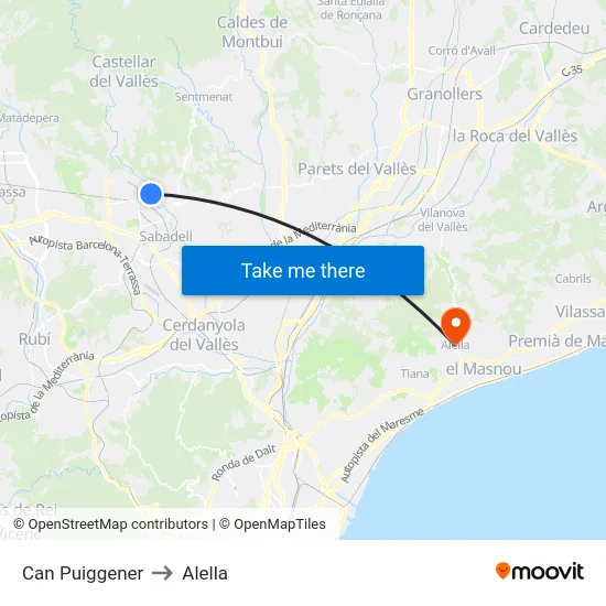 Can Puiggener to Alella map