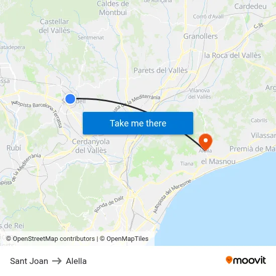Sant Joan to Alella map