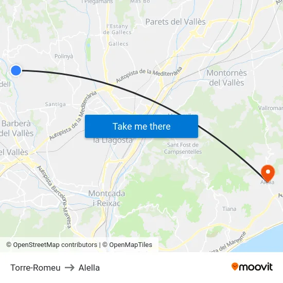 Torre-Romeu to Alella map