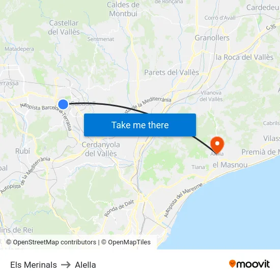 Els Merinals to Alella map