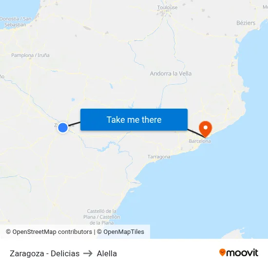 Zaragoza - Delicias to Alella map