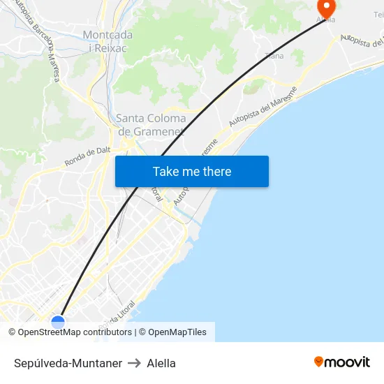 Sepúlveda-Muntaner to Alella map