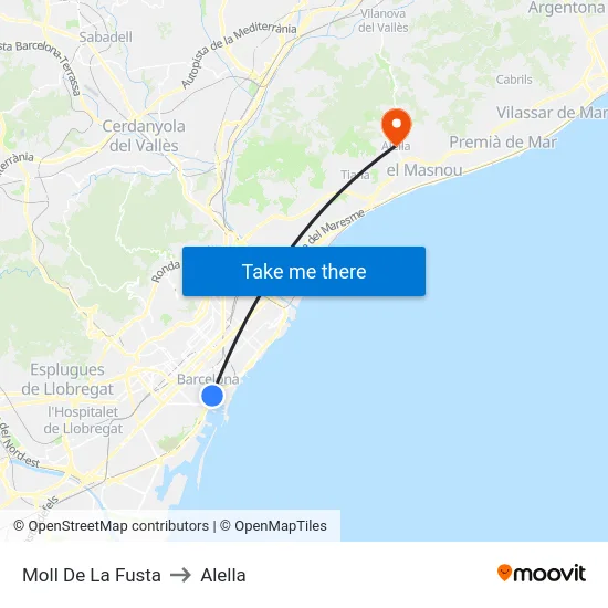 Moll De La Fusta to Alella map