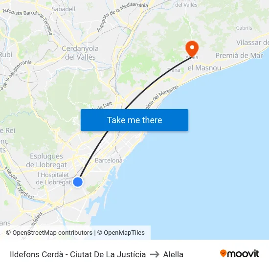 Ildefons Cerdà - Ciutat De La Justícia to Alella map
