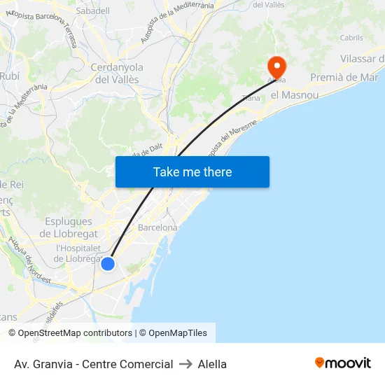 Av. Granvia - Centre Comercial to Alella map