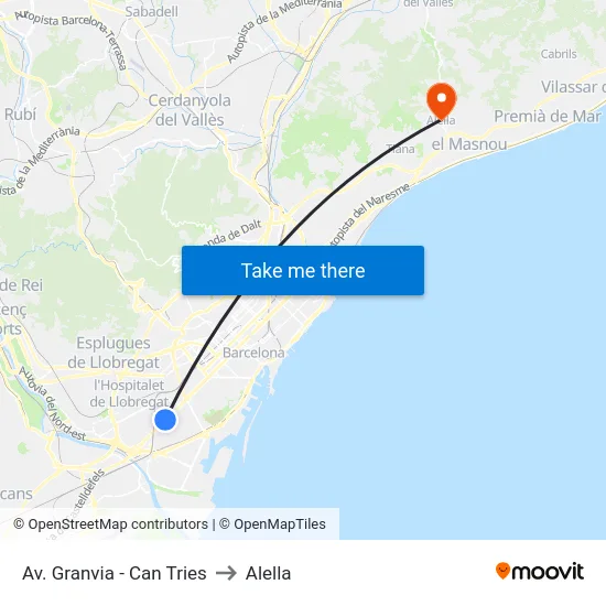Av. Granvia - Can Tries to Alella map