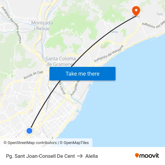 Pg. Sant Joan-Consell De Cent to Alella map