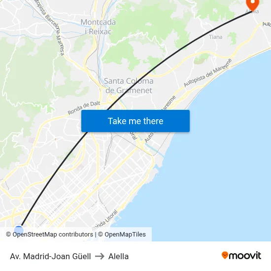 Av. Madrid-Joan Güell to Alella map