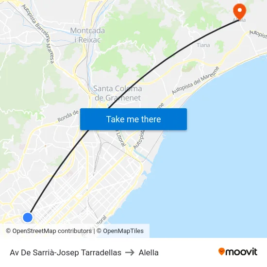 Av De Sarrià-Josep Tarradellas to Alella map