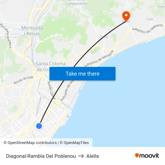 Diagonal-Rambla Del Poblenou to Alella map