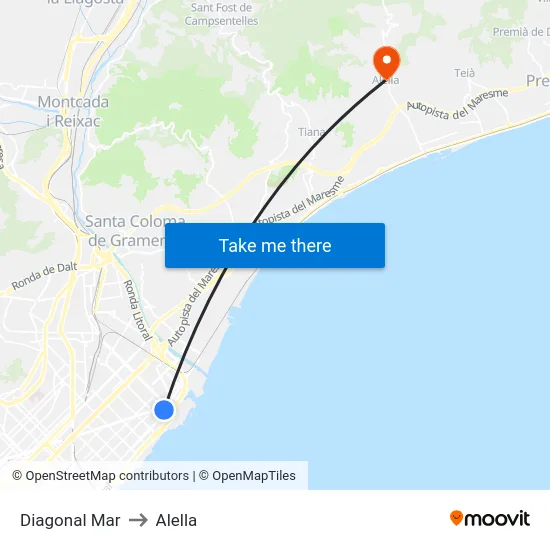 Diagonal Mar to Alella map
