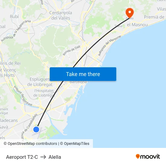 Aeroport T2-C to Alella map