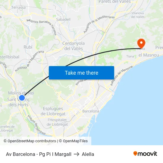 Av Barcelona - Pg Pi I Margall to Alella map