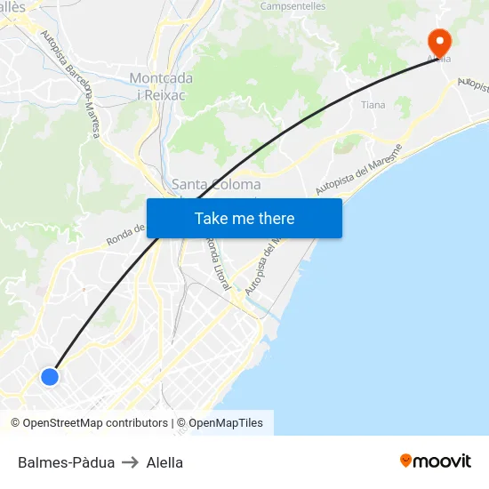 Balmes-Pàdua to Alella map