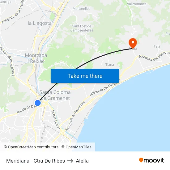 Meridiana - Ctra De Ribes to Alella map