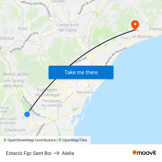 Estació Fgc Sant Boi to Alella map