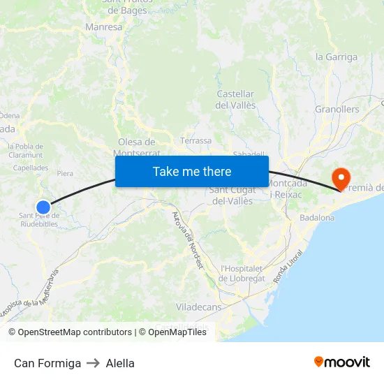 Can Formiga to Alella map
