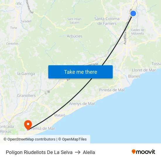 Polígon Riudellots De La Selva to Alella map