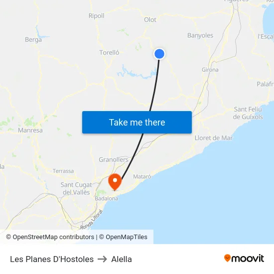 Les Planes D'Hostoles to Alella map