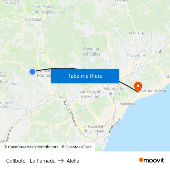 Collbató - La Fumada to Alella map