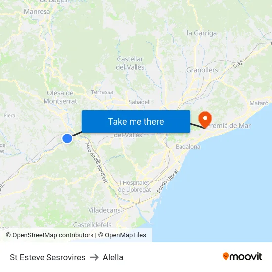 St Esteve Sesrovires to Alella map