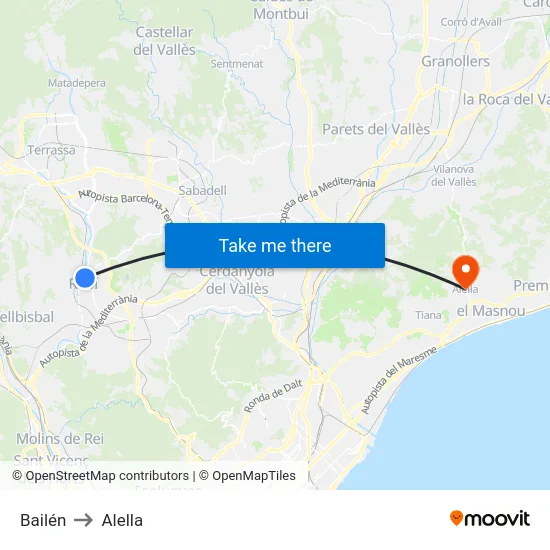 Bailén to Alella map