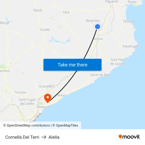 Cornellà Del Terri to Alella map