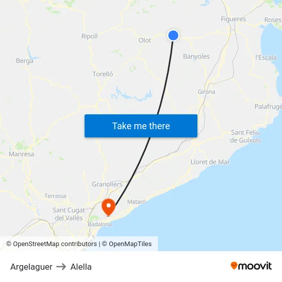 Argelaguer to Alella map