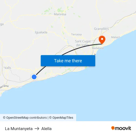 La Muntanyeta to Alella map