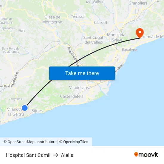 Hospital Sant Camil to Alella map