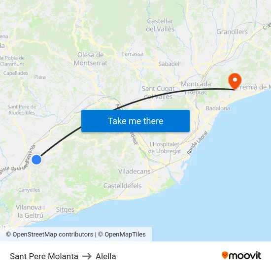 Sant Pere Molanta to Alella map