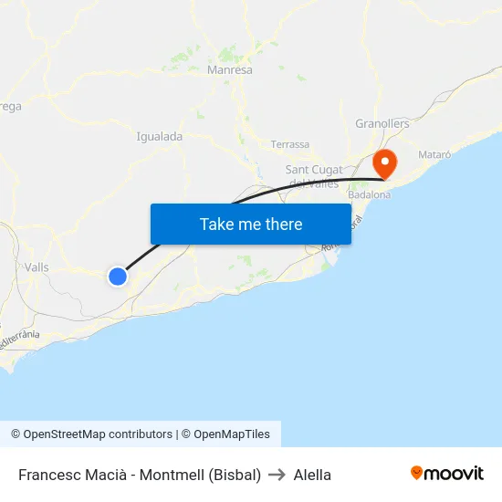 Francesc Macià - Montmell (Bisbal) to Alella map