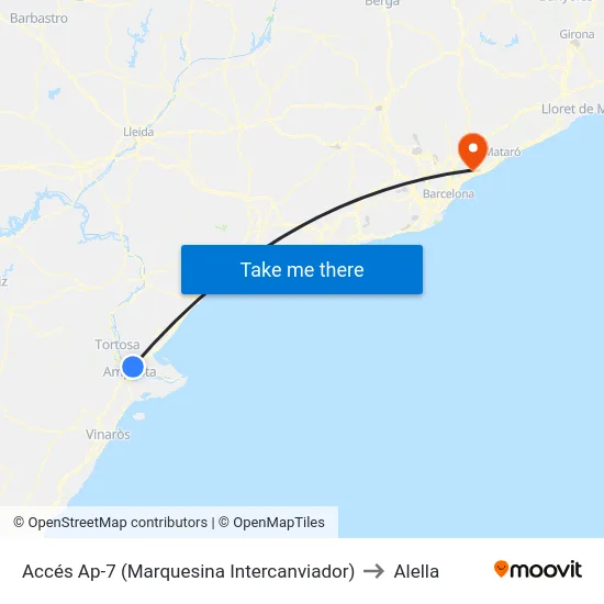 Accés Ap-7 (Marquesina Intercanviador) to Alella map