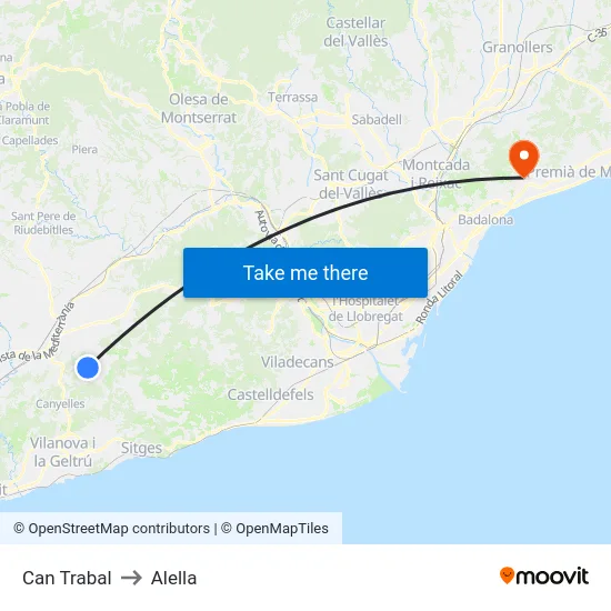 Can Trabal to Alella map