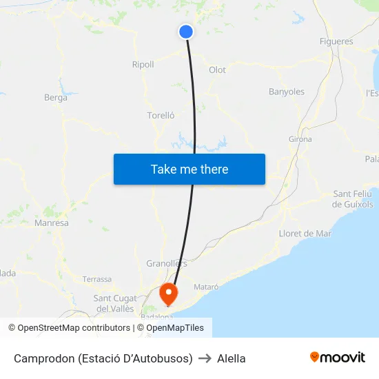 Camprodon  (Estació D’Autobusos) to Alella map