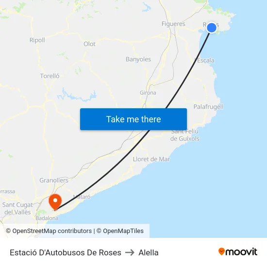 Estació D'Autobusos De Roses to Alella map