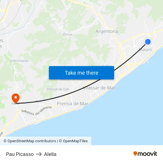 Pau Picasso to Alella map