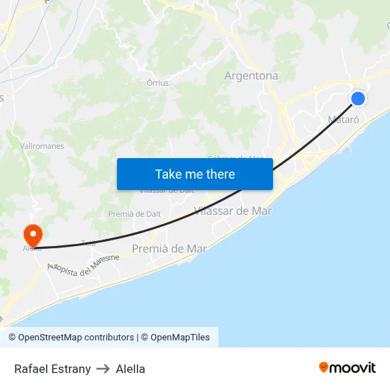 Rafael Estrany to Alella map