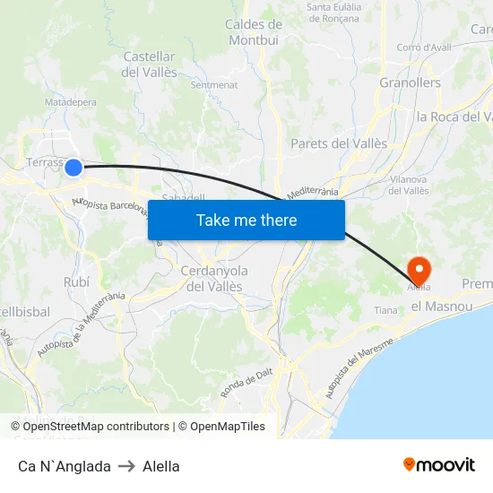 Ca N`Anglada to Alella map